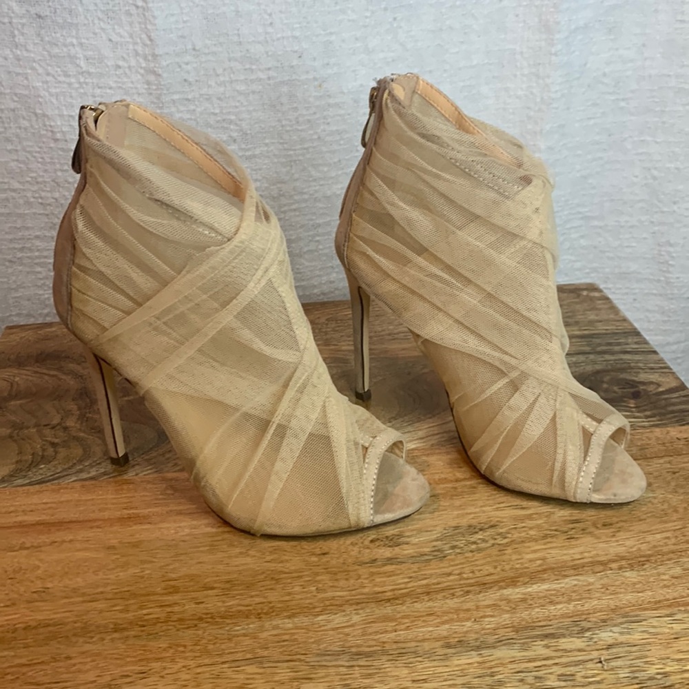Liliana flesh mesh stiletto peep toe booties